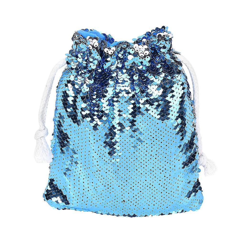 Blue Double Layer Sequins Drawstring Bag Camera Protective Pouch for Fujifilm Mini 8/9/25/70/90