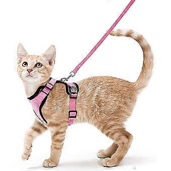 Cat Harness Small Dog Leash Adjustable Kitten Harness Pink XS Reflective Cat Harness Collar Breathable Vest for Rabbit, European Cat, Maine Coon, Pers