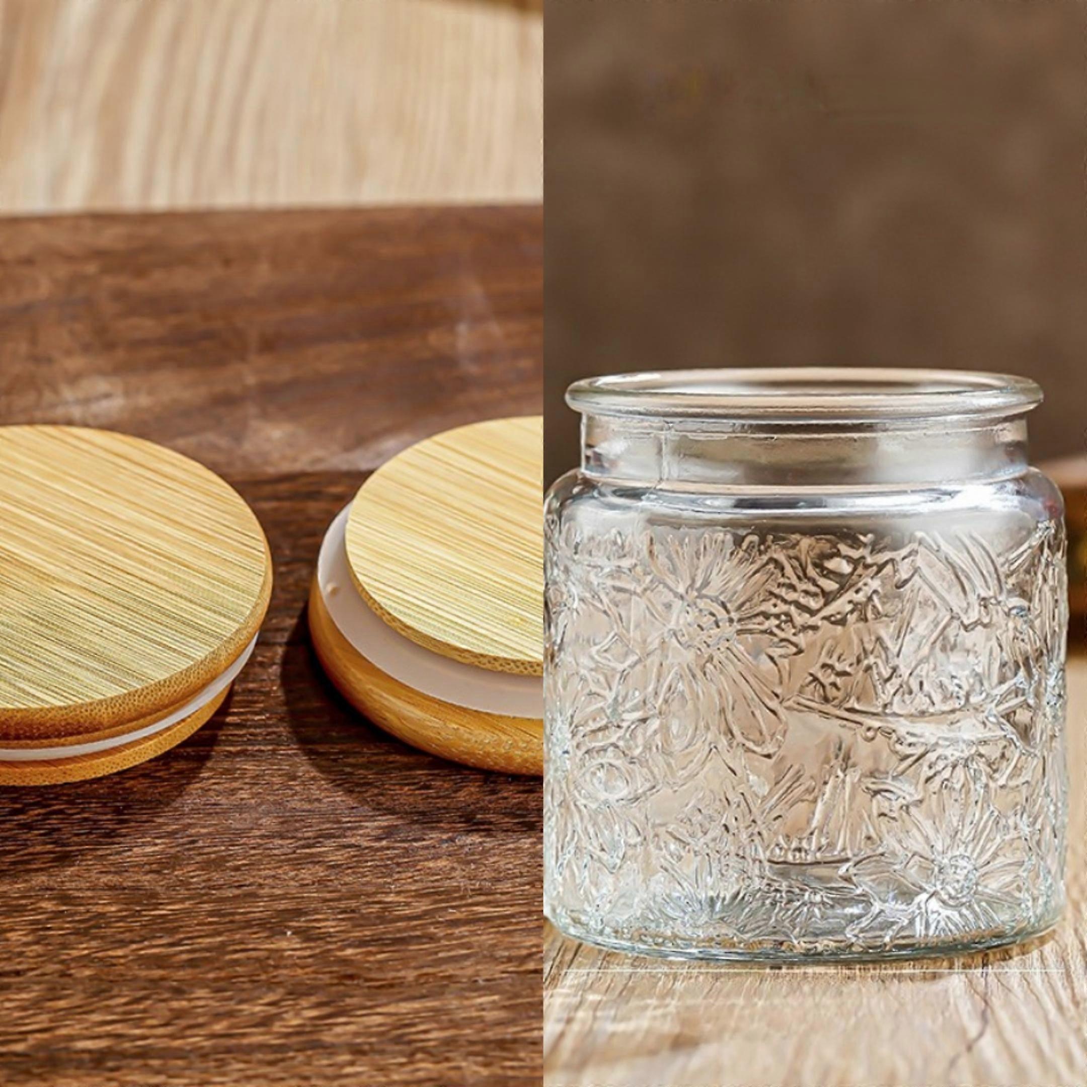 Large Bellflower Round Glass Storage Jar with Airtight Flip Top Bamboo Wooden Lid - Reusable, Multipurpose Food Container for Tea, Coffee Bean, Sugar,
