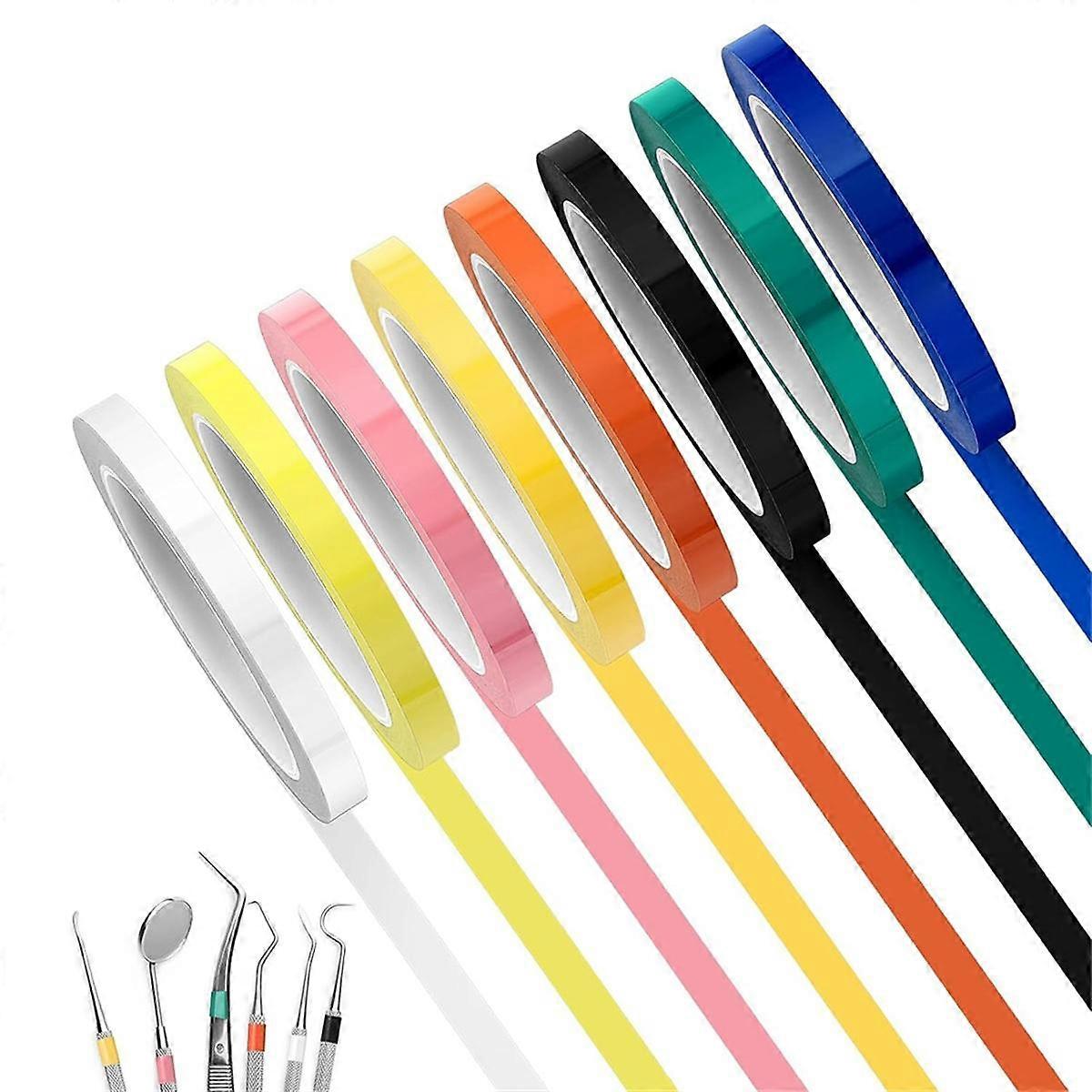 8 rullar färgad autoklavtejp 65,8 m/l x 1,0 cm/b Instrumentidentifieringstejp autoklaverbar