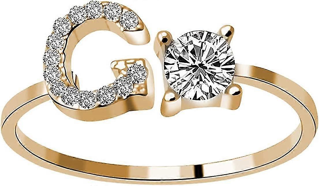 26 Letters Rings For Women - Diamond Rhinestone Studded Zirconia Open Adjustable Rings Jewelry Accessory Gifts (g, Adjust)
