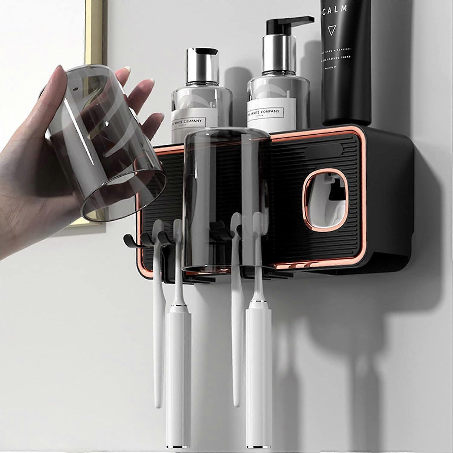 Generic Toothbrush Holders Wall Mounted,Automatic Toothpaste Dispenser Wall Mounted Toothbrush Organizer Slots