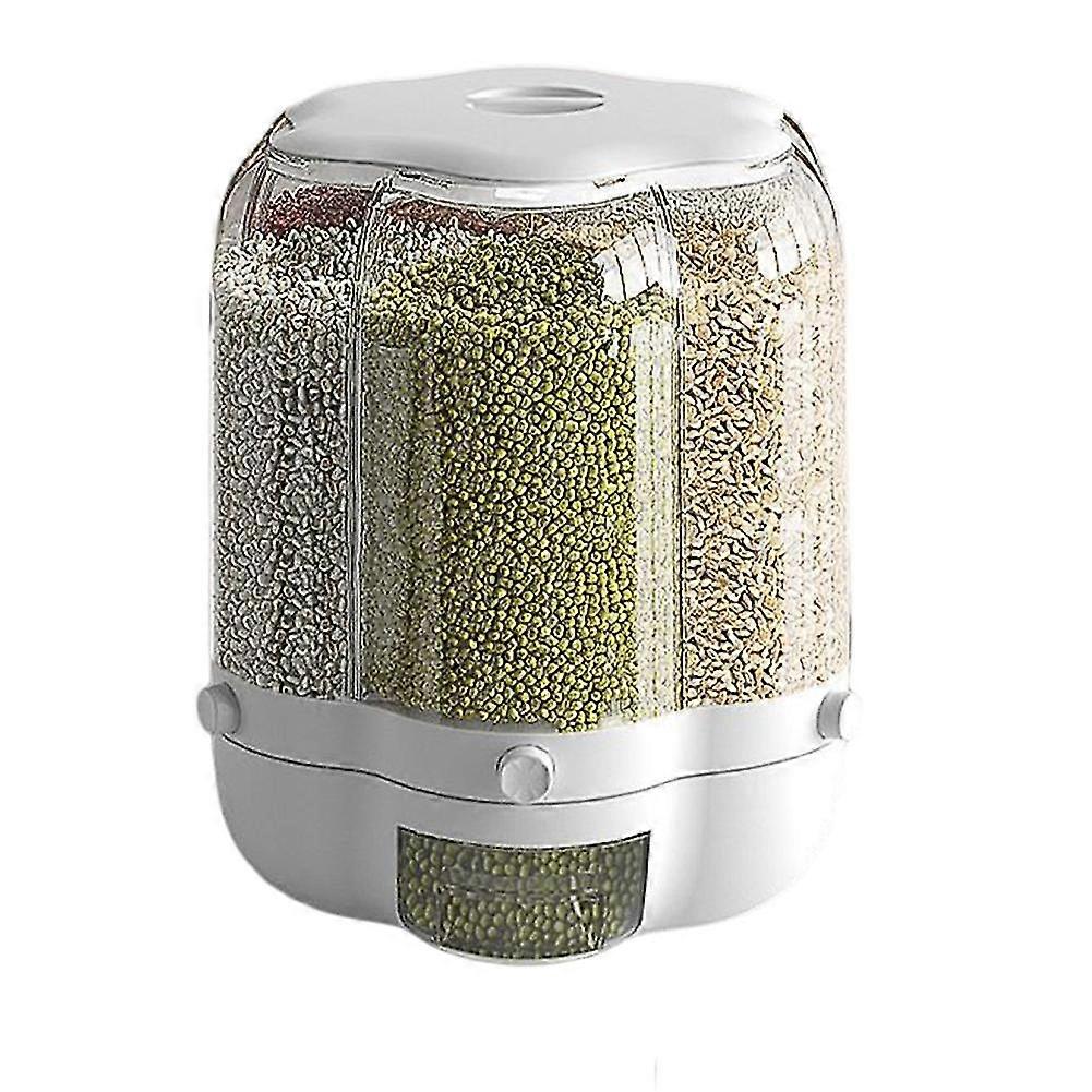 6 Grid 360 Rotating Clear Grain Container Automatic Dispenser With Leak Proof Lid Round Dry Food Dispenser