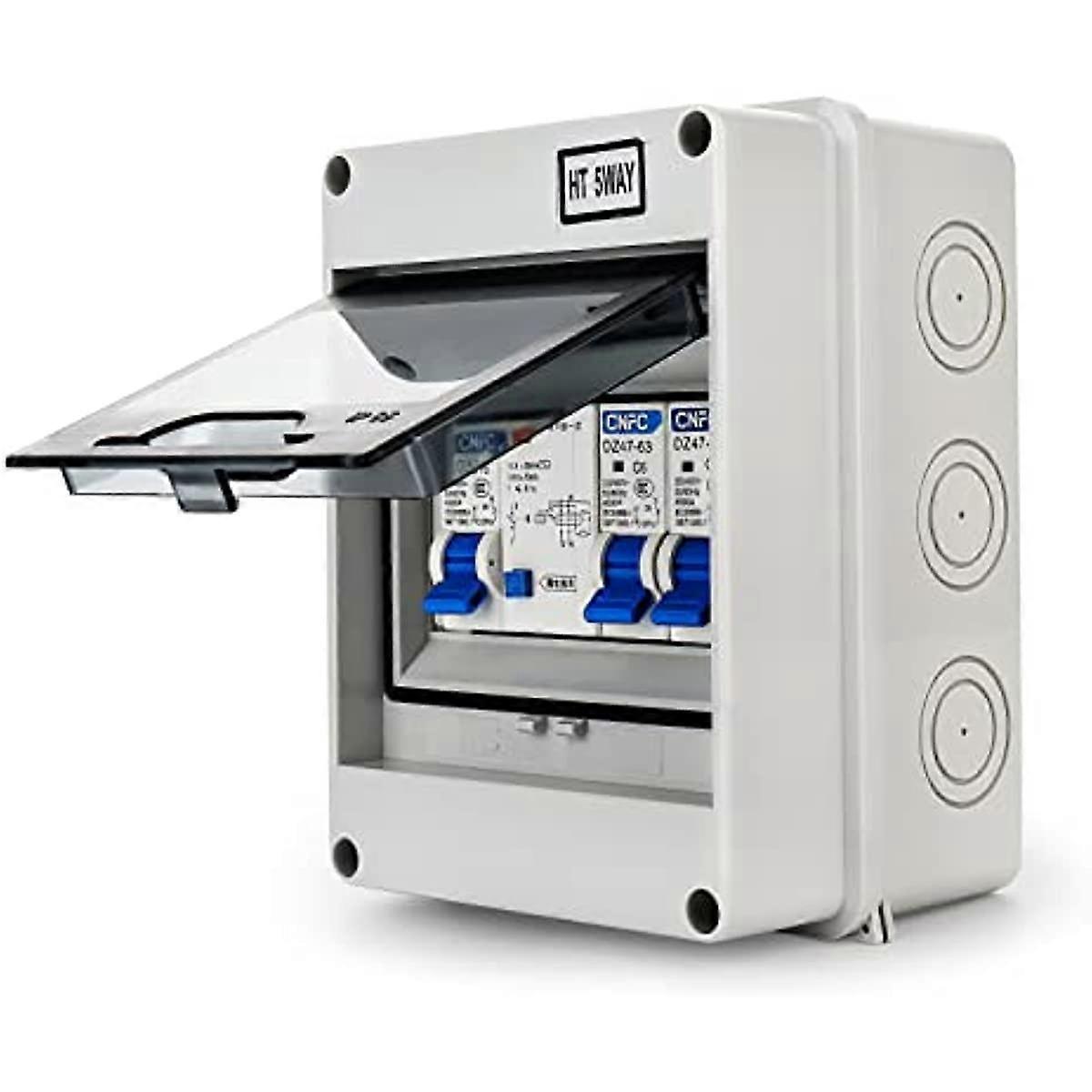 2 Way Consumer Unit Circuit Breaker Panel Weatherproof Fuse Box Mini Leakage Circuit Breaker IP65 Waterproof Consumer Unit for Outsaid Buildings