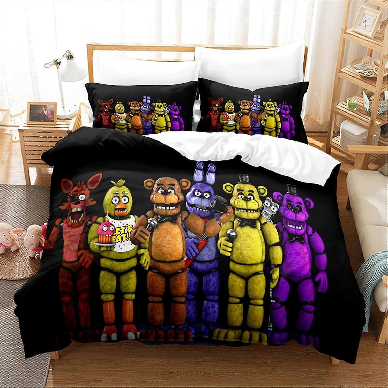 i80 Kids Five Nights-at Freddy&#x27; s Capa de Edredom de Cama Tamanho Queen, 3 Peças Capa de Edredom Leve e Macio com Fronhas jm80