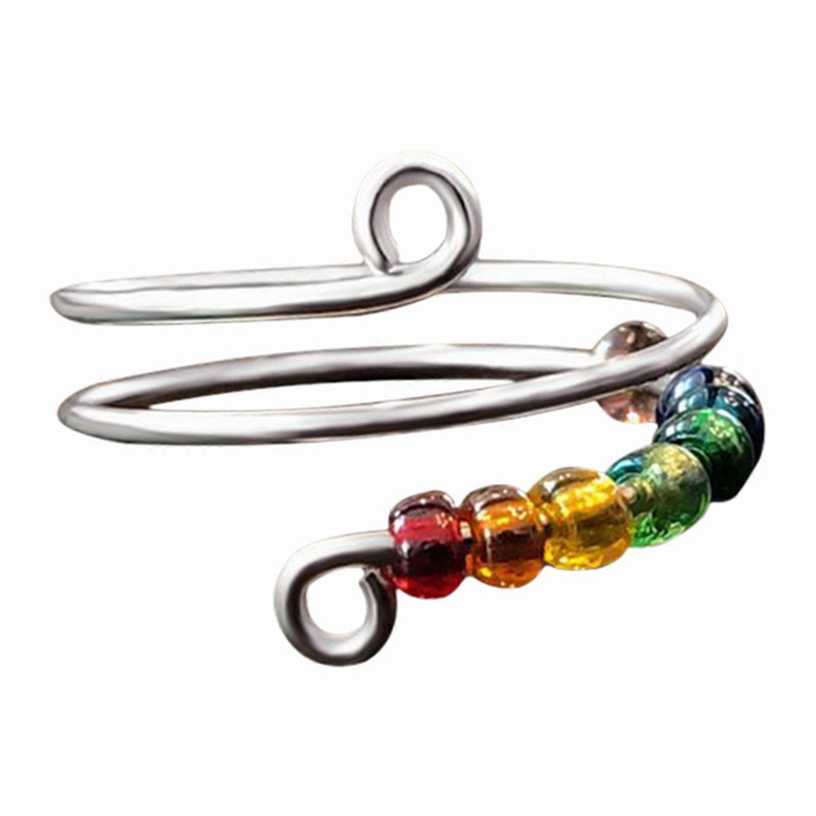 Adjustable Anxiety Ring Rotating Ring With Beads Rainbow Beads Ladies Decompression Ring