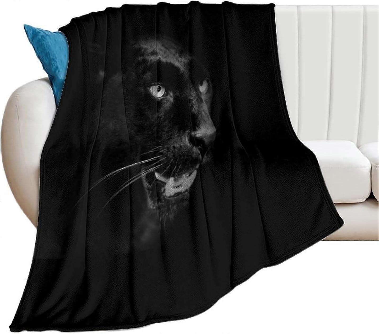 النمر الأسود صورة الفانيلا الصوف بطانية خفيفة الوزن لينة رمي بطانية لسرير أريكة غرفة المعيشة-UJKI170