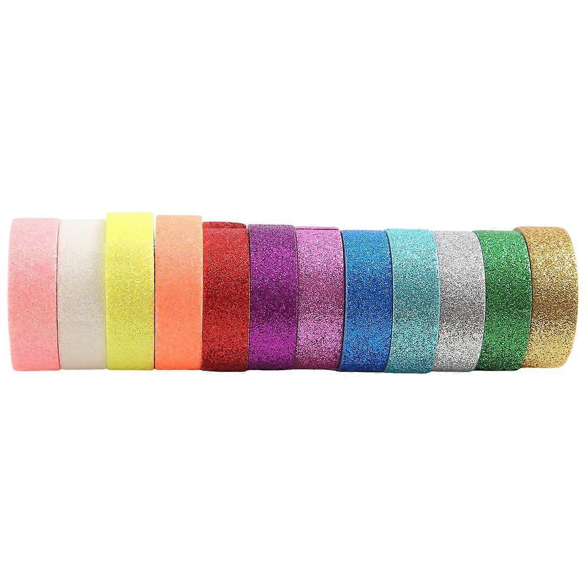 Washi Tape Set, 12 Rolls Glitter Decorative Colored Masking Tape for DIY Crafts, Gift Wrapping, Pla
