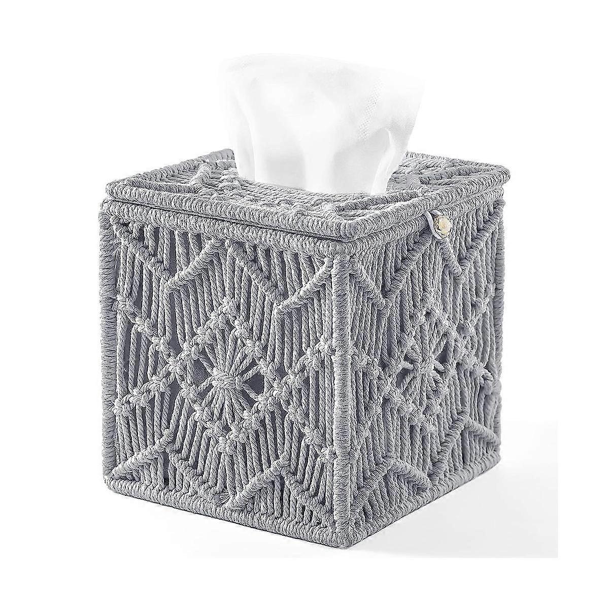 Tissue Box Cover Boho Decor Square Paper Tissue Holder with Bead Buckle Macrame Napkin Tissues Orga