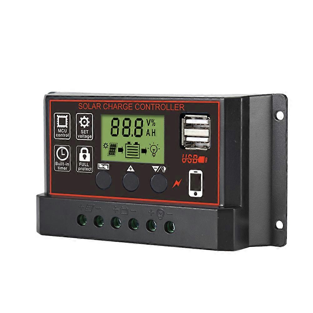 10-30A Solar Panel Regulator Battery Charge Controller LCD Auto Dual USB 12V/24V