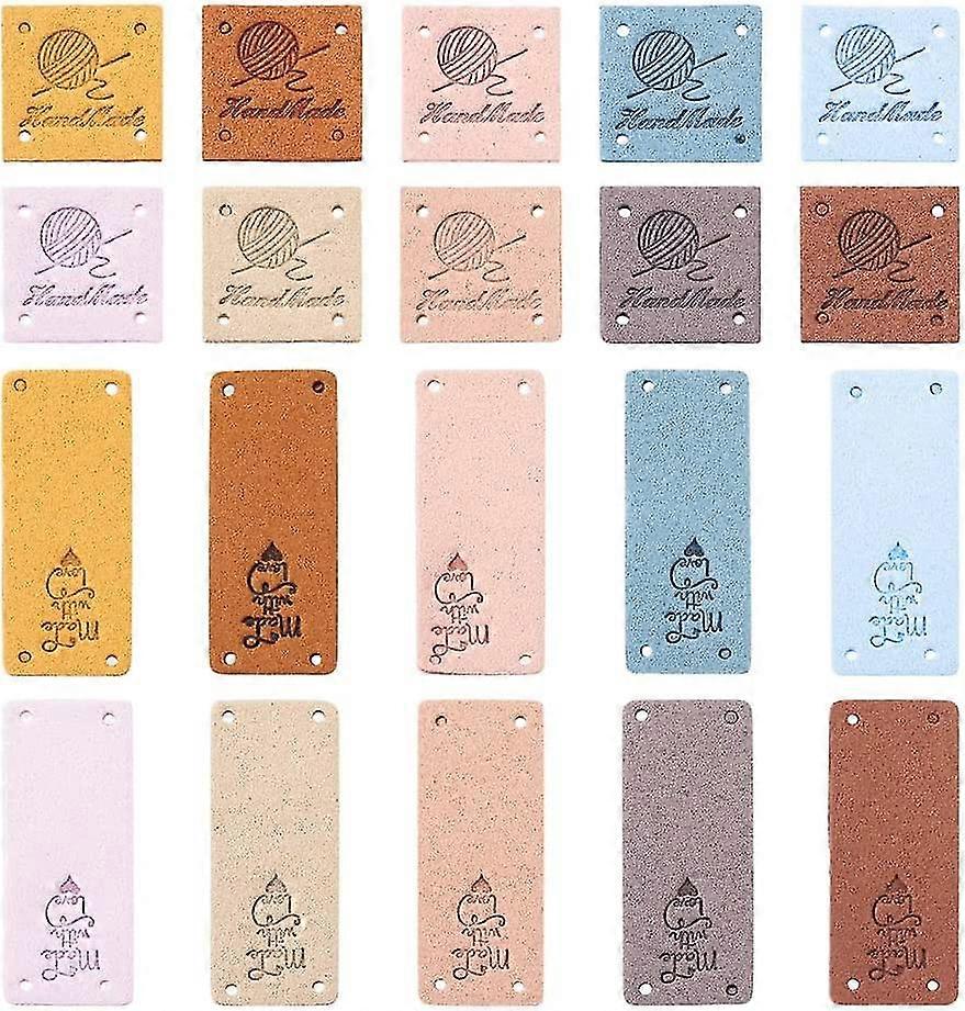 80pcs Microfiber Leather Labels Rectangle With Word Made With Love Cloth Labels Square With Word Handmade And Yarn Cloth Labels Handmade Embossed Tags