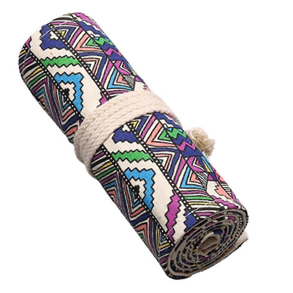 Ethnic Style Print Rolling Pen Bag Portable Multi Slots Roll Wrap Pencil Holder
