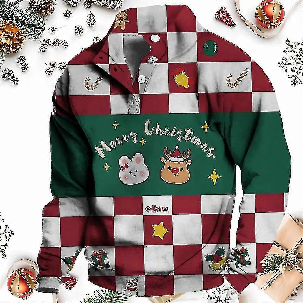 2024 סוודרים לחג המולד קפוצ'ון וינטאג 'לגברים אוברסייז בגדי גברים סווטשירט מזדמנים שרוול ארוך טי רטרו חולצות סוודר