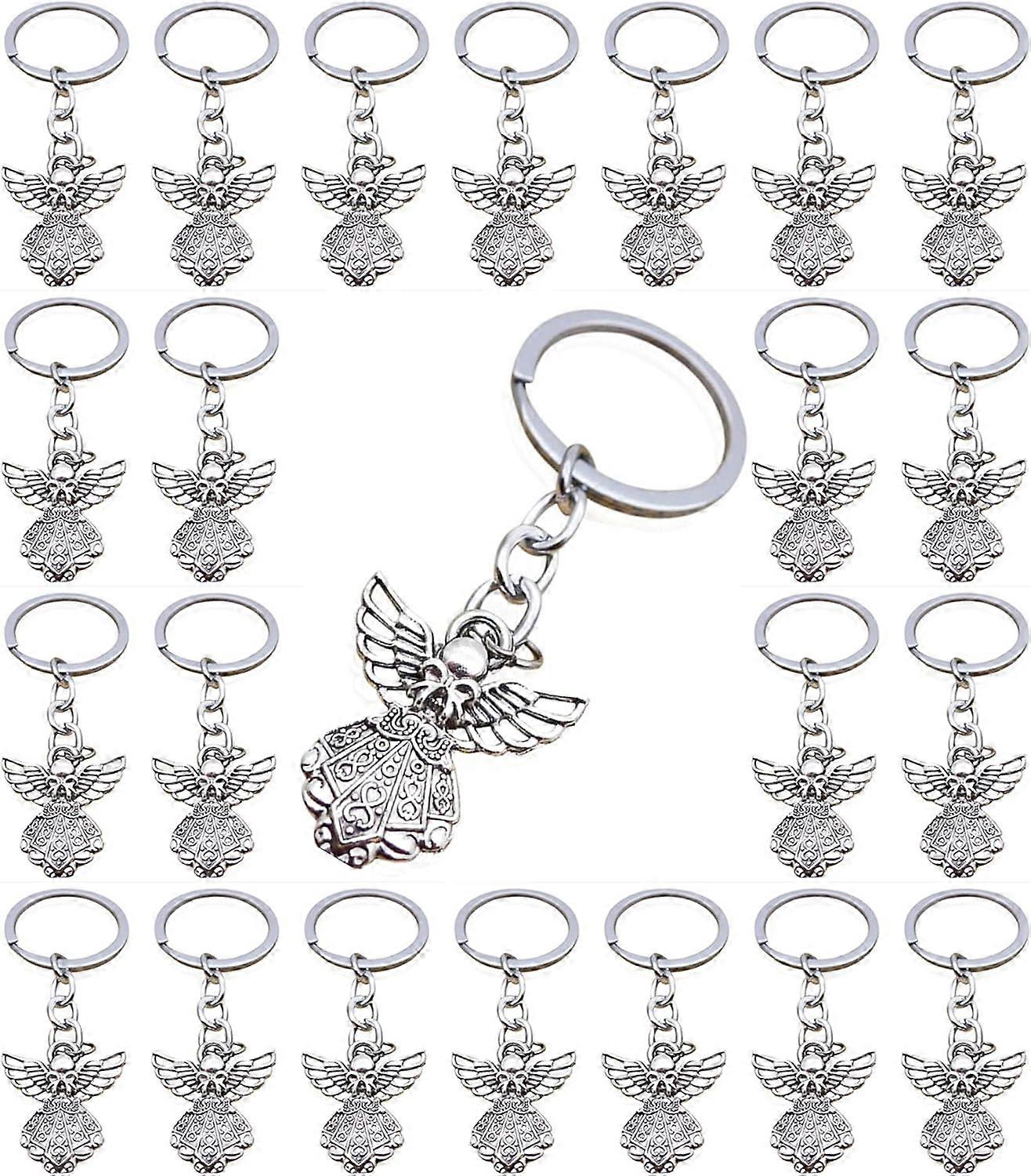 30pcs Silver Guardian Angel Charm Keychain Keyring, Silver