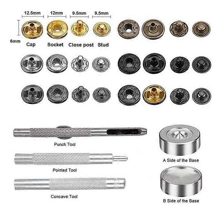 120pcs Leather Snap Kit 12.5mm Metal Snap Snap Straps 4 Setting Tools 6 Colors Leather Snaps
