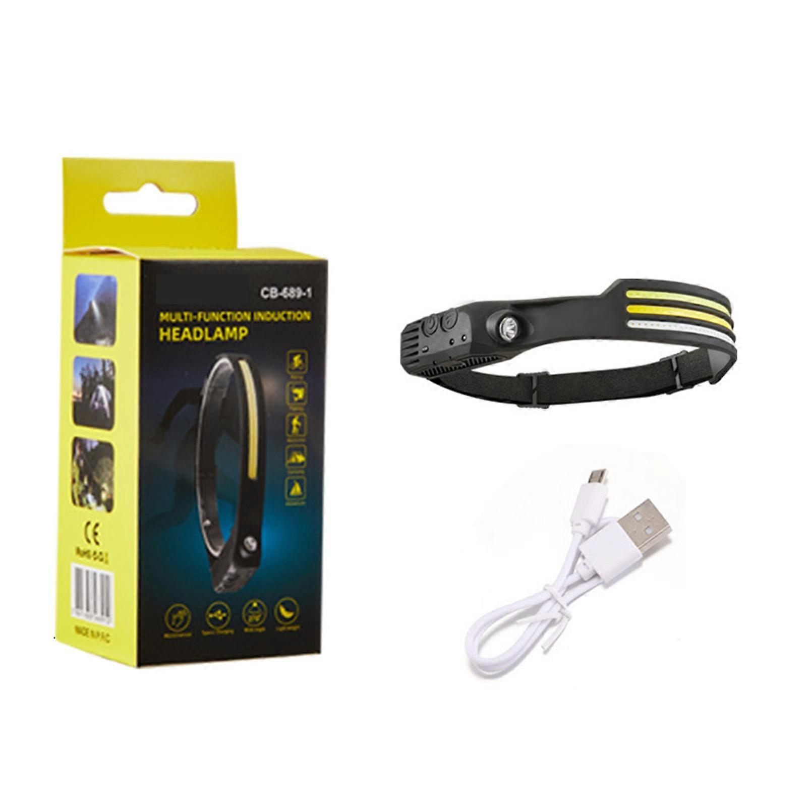 Rechargeable LED Headlamps Motion Sensor COB Strip Wide-Angle Flashlight