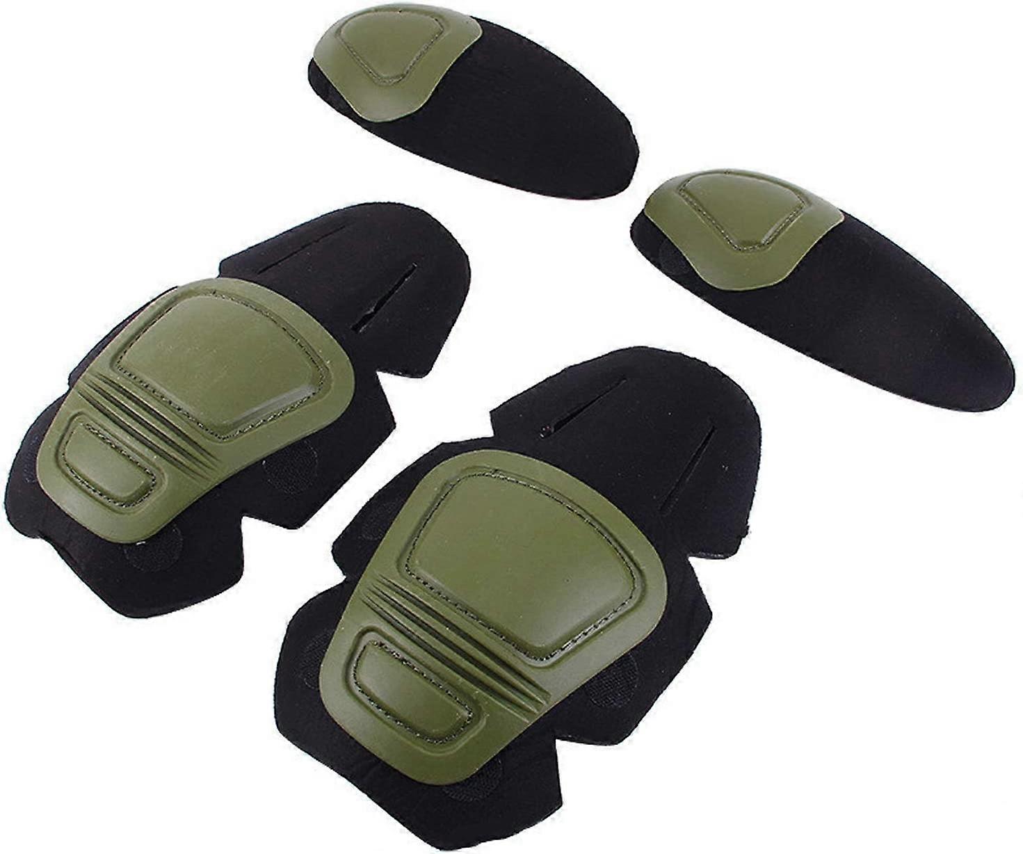 Tactical Knee and Elbow Pads for Paintball, Airsoft, Combat, Military Uniform, 2 Knee Pads and 2 Elbow Pads, Green