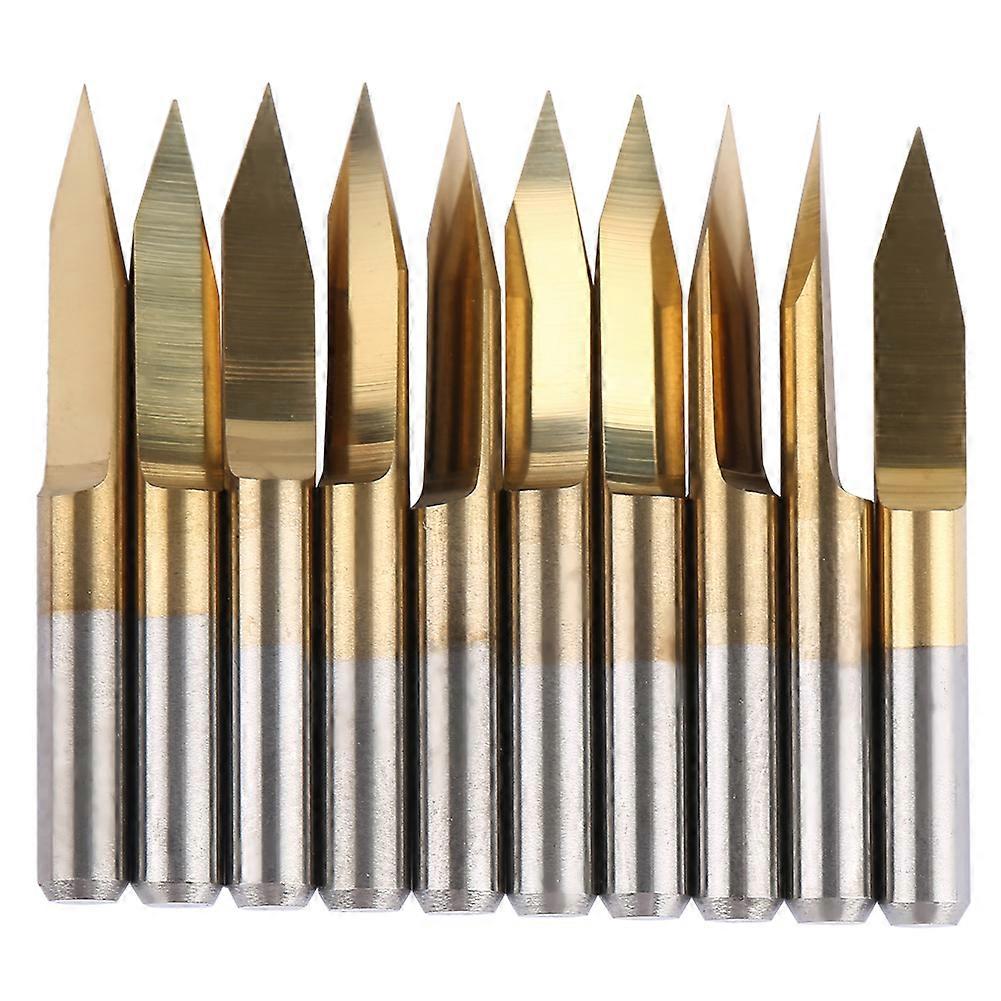 10pcs 3.175mm Titanium Coated Tungsten Steel Engraving CNC Bit Carving Tool (3.175*30*0.2)