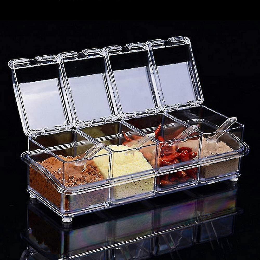 4pcs Seasoning Box, Spice Box Spice Jars Non-slip With Spoon And Cover