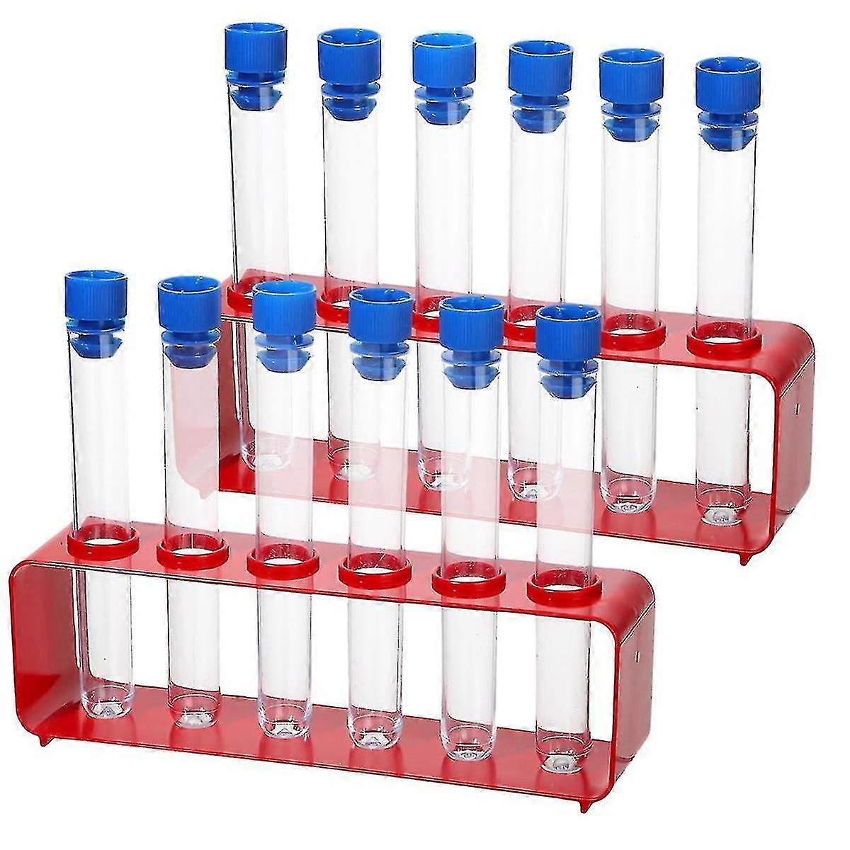 1 Sets 15 X 100mm Test Tubes With Rack Clear Plastic Test Tubes With Caps And 6 Holes Holder Rack Nu