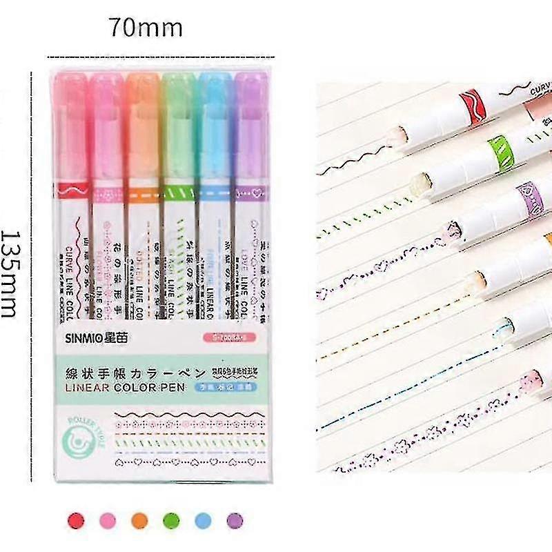 6 Piece Curve Highlighter Set With 6 Different Curve Shape Tip Pens, Colorful Curve Pens, Highlight