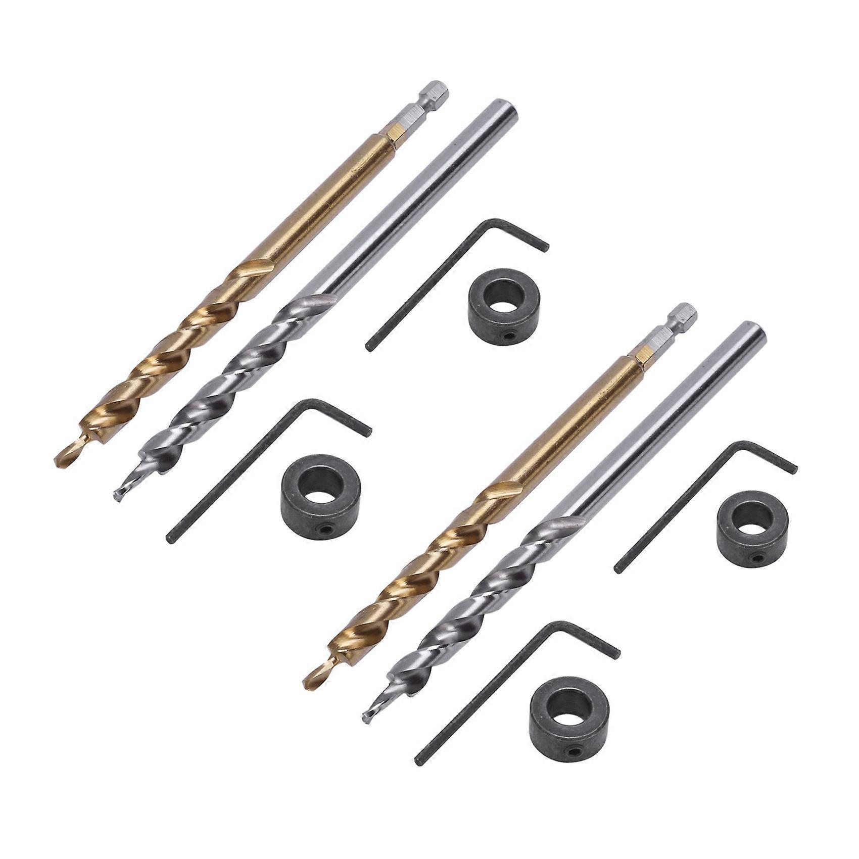 4Pcs 1/4 Inch Hex Shank Pocket Hole Drill Bit + 3/8(9.5mm)Replacement Twist Step Drill Bit with Dep