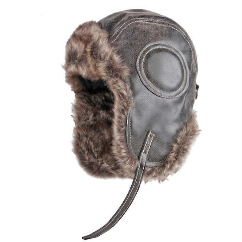 EVAGO Eco-friendly Fur Leather Hat Ushanka Cossack Trooper Trapper Aviator Bomber Hat Fur Lined Earflap Winter Cap with Chin Strap