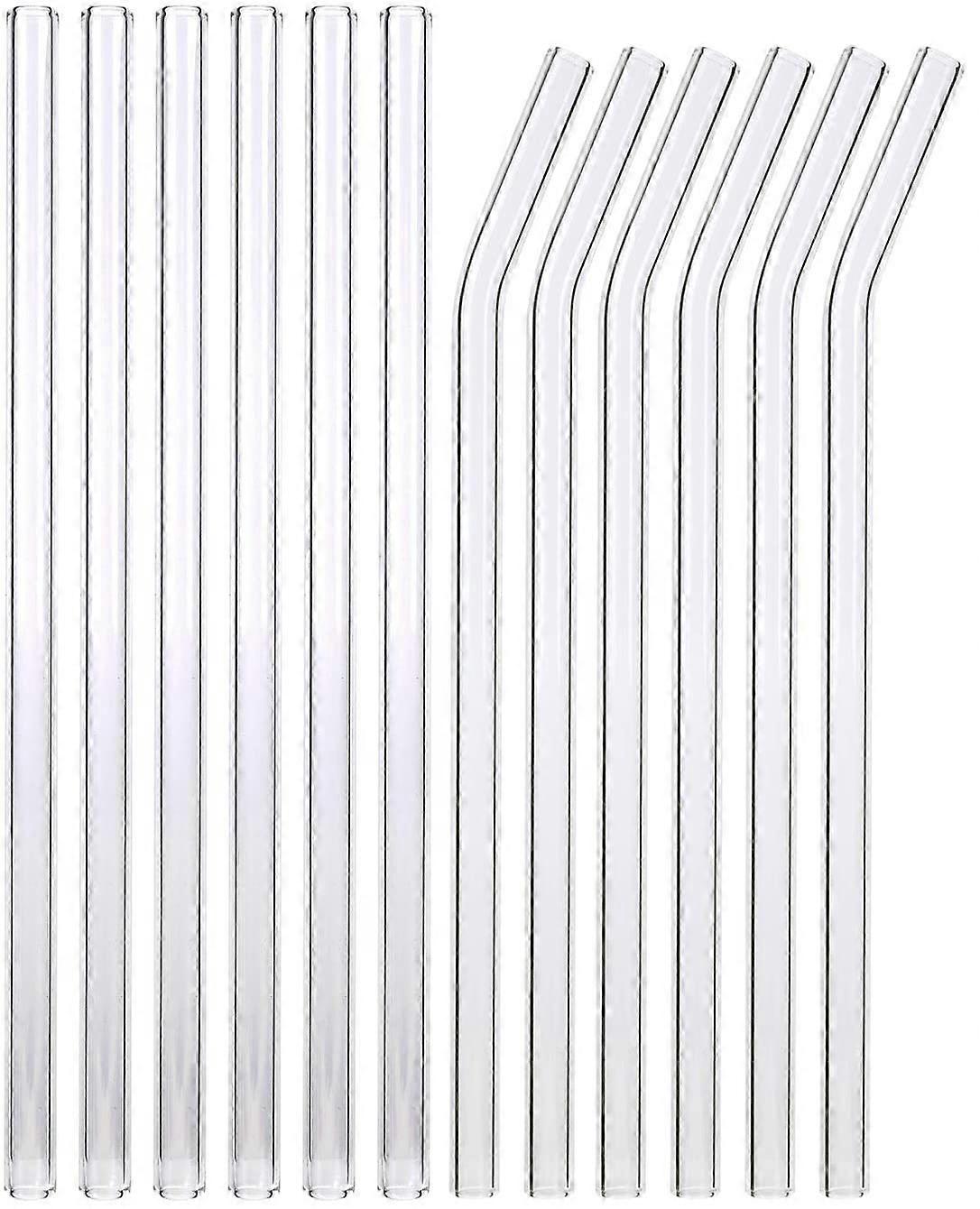 Glas Strohhalme Wiederverwendbar,Glas Strohhalme Set Und Glas Strohhalme Wiederverwendbar Set,12 Glas Strohhalme Transparent Glas Trinkhalme mit 4 Rei