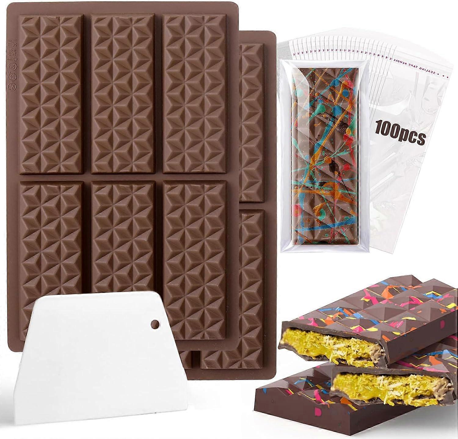 Pack of 2 Silicone Chocolate Moulds, Deep Chocolate Bar Moulds Non-Stick Coating Chocolate Mould, Ideal for Chocolate with Pistachios