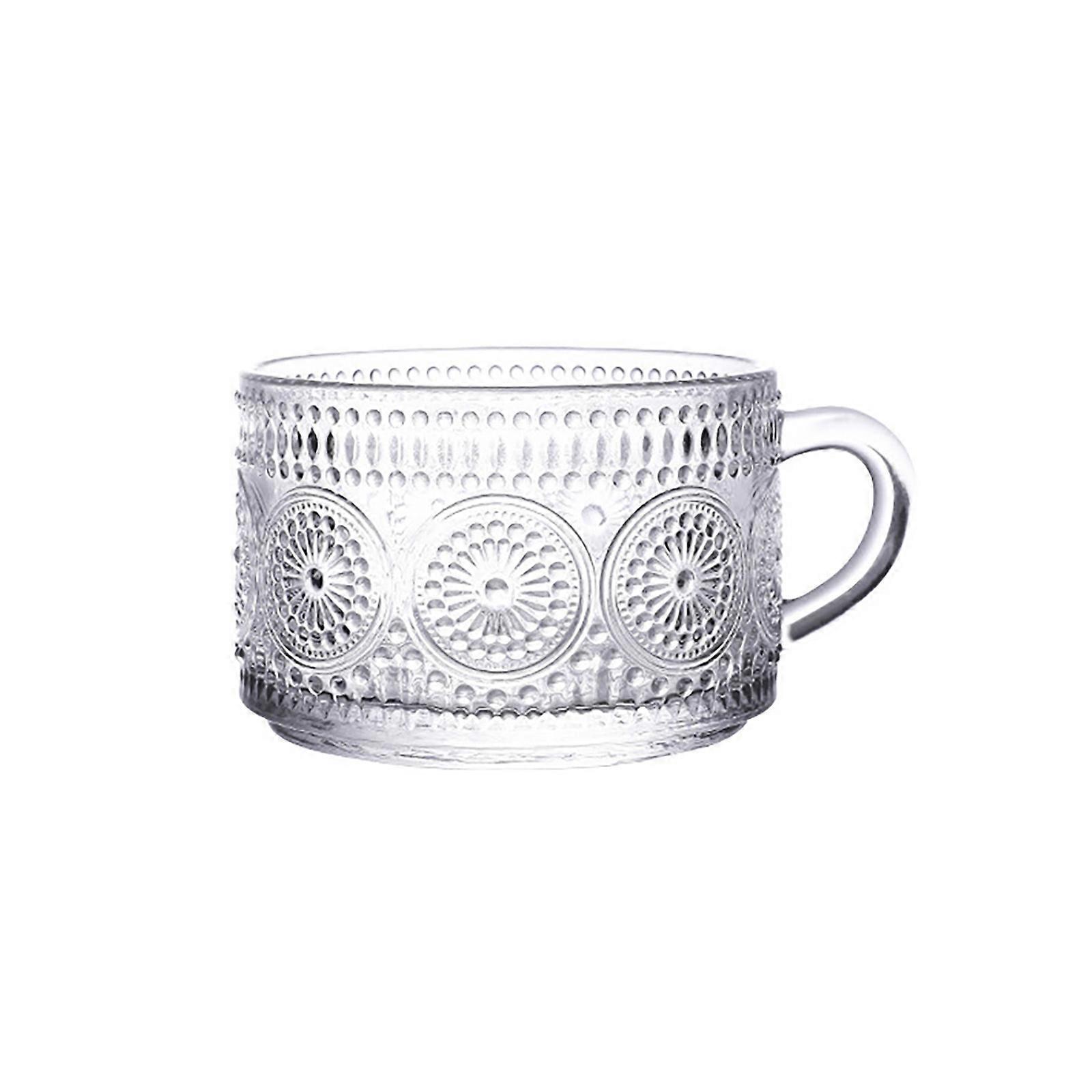 Transparent Embossed Glass Cup For Latte Milk Cereal Drinks Elegant 10.5 X 7cm Multicolor Multipurpose 400ml/417ml