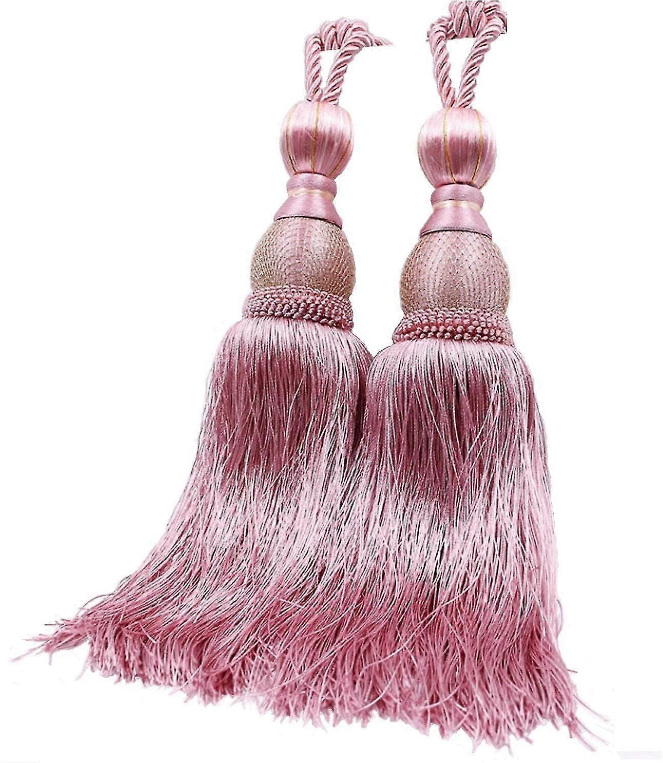 2023-1ペアタッセルカーテンタイバックホーム装飾ウィンドウカーテンボールタッセルロープホールドバック(ピンク)