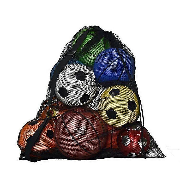 Mesh bag with shoulder straps. With drawstring closure. Large Capacity Sport Soccer Net Bag Basketball Volleyball Storage (1pcs-Black)