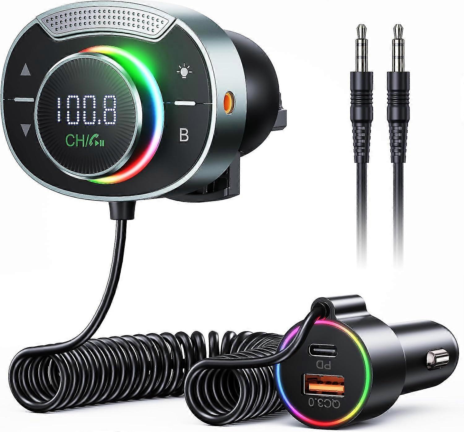Fm Bluetooth 5.3 Car - Bluetooth Car Transmitter Adapterdeep Bass & Hi-fi Stereo, 30w Pd & 18w Qc3.0, Large Mic, Support Hands-free/voice Assistant/au
