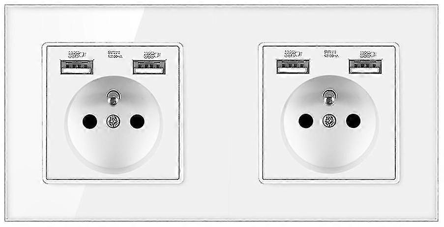 Toma de corriente de dos ranuras con 4 puertos USB Glass Panel Wall Power Plug Socket