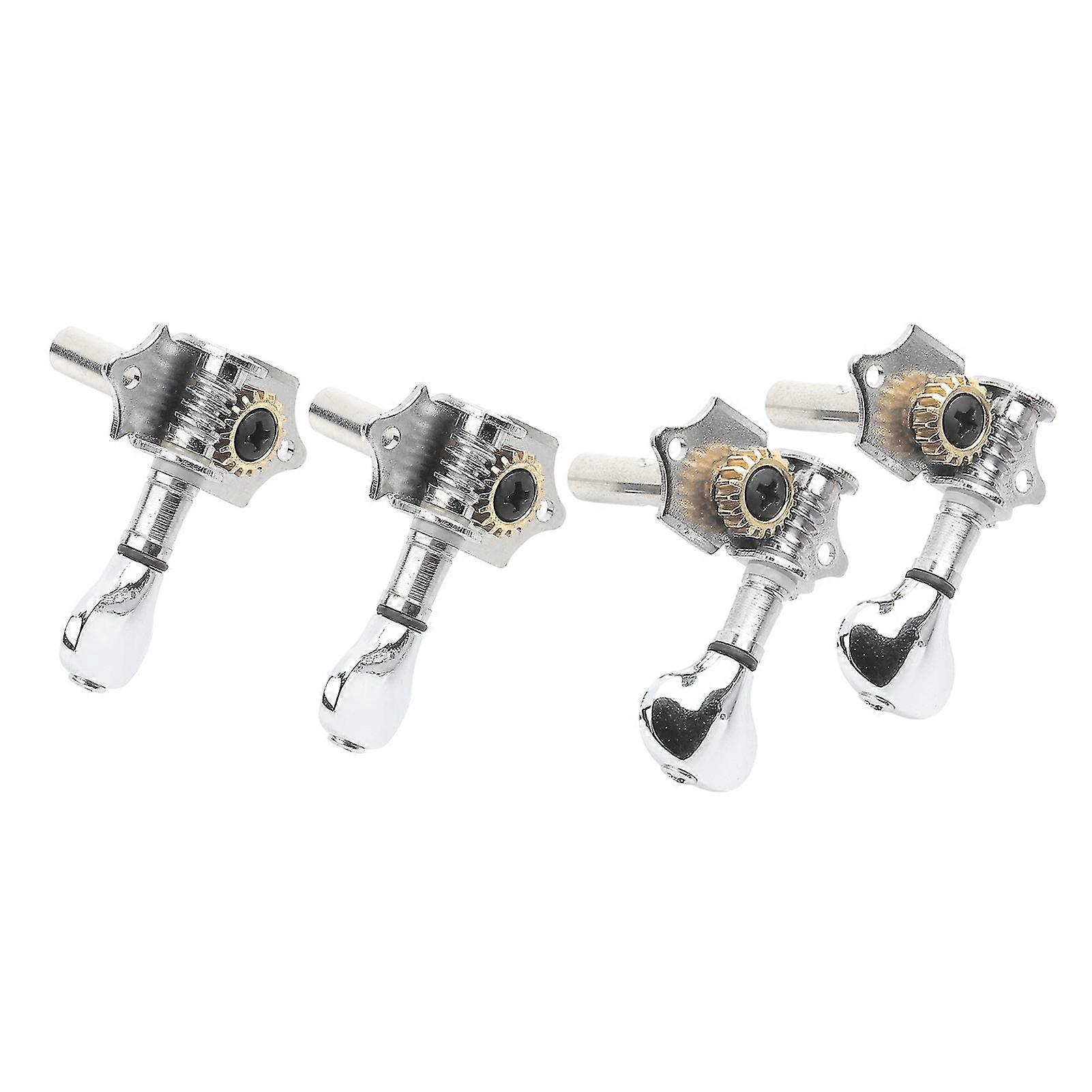 4Pcs/Set Open Type 2 Left Right Ukulele String Knobs Replacement Accessory(Silver)