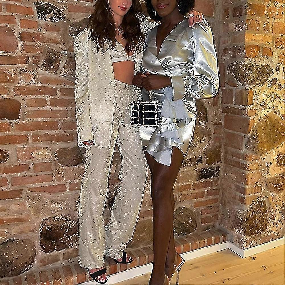 Womens Glitter Sequin Blazer Suit Open Coat Jacket Ladies Party Outwear