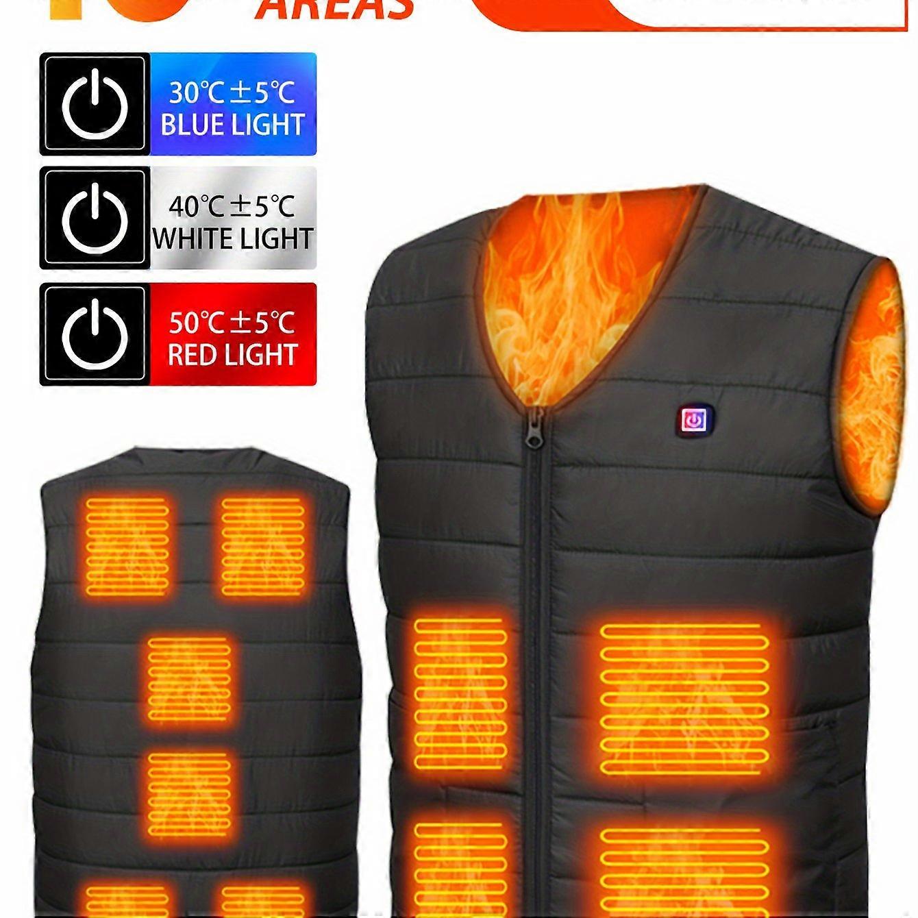 USB oppladbar smart varmevest - 10 soner, ermeløs varme for vinter utendørs, polyester, maskinvaskbar, for vinter