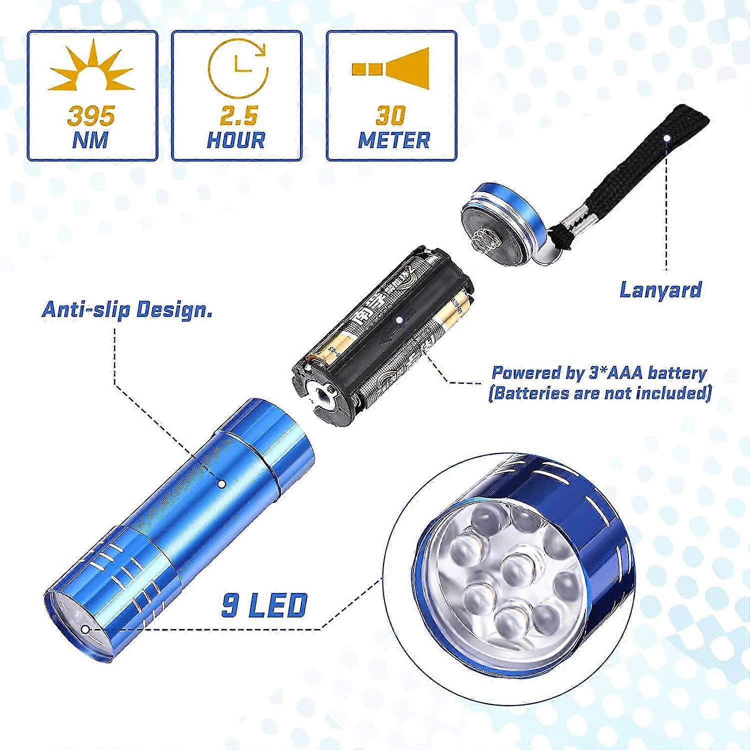2 Pieces 9 Led Blacklight Detector Handheld Pocket Torch Portable