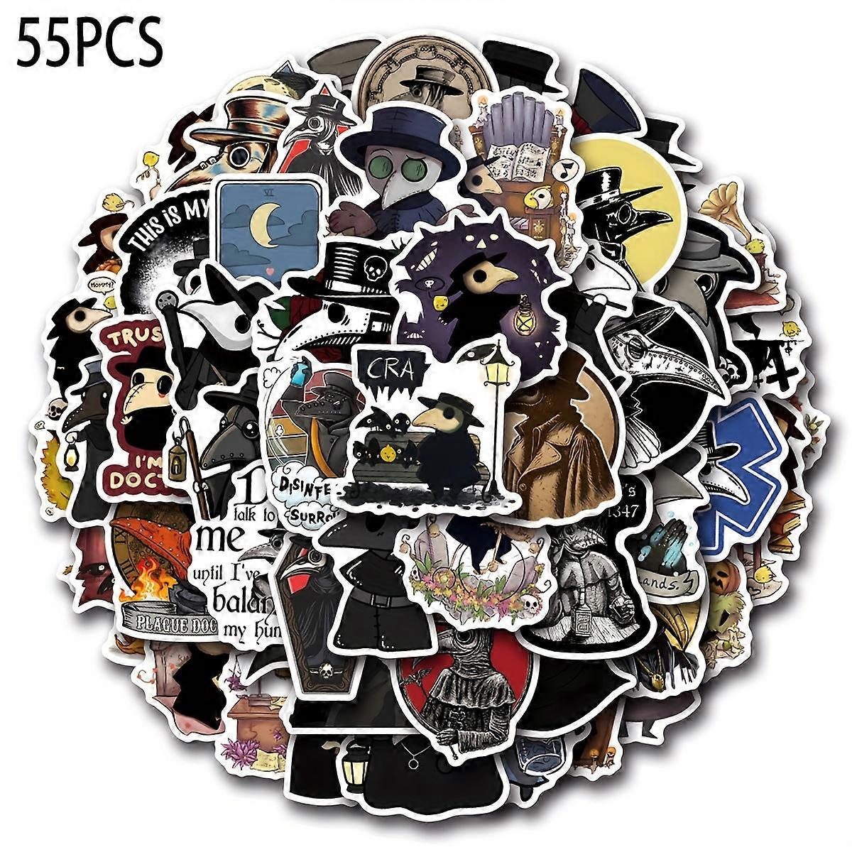 55-Piece Plague Doctor Vinyl Αυτοκόλλητο κομμάτι - Αισθητική χαλκομανίες για φορητούς υπολογιστές, μπουκάλια νερού, skateboards &; Περισσότερα