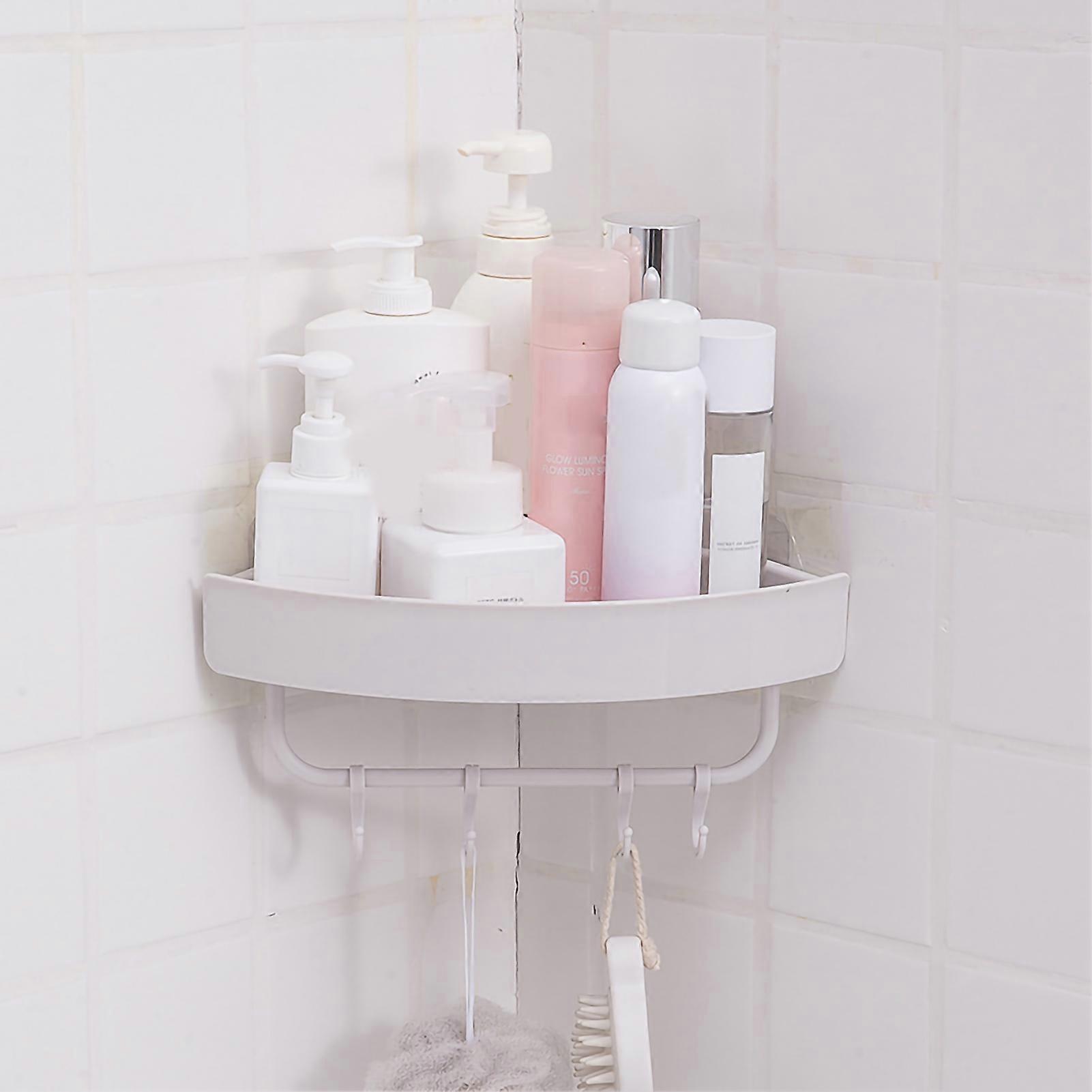 Bathroom Shower Corner Shelf Large Capacity Wall Mounted Space Saving Triangular White for Home