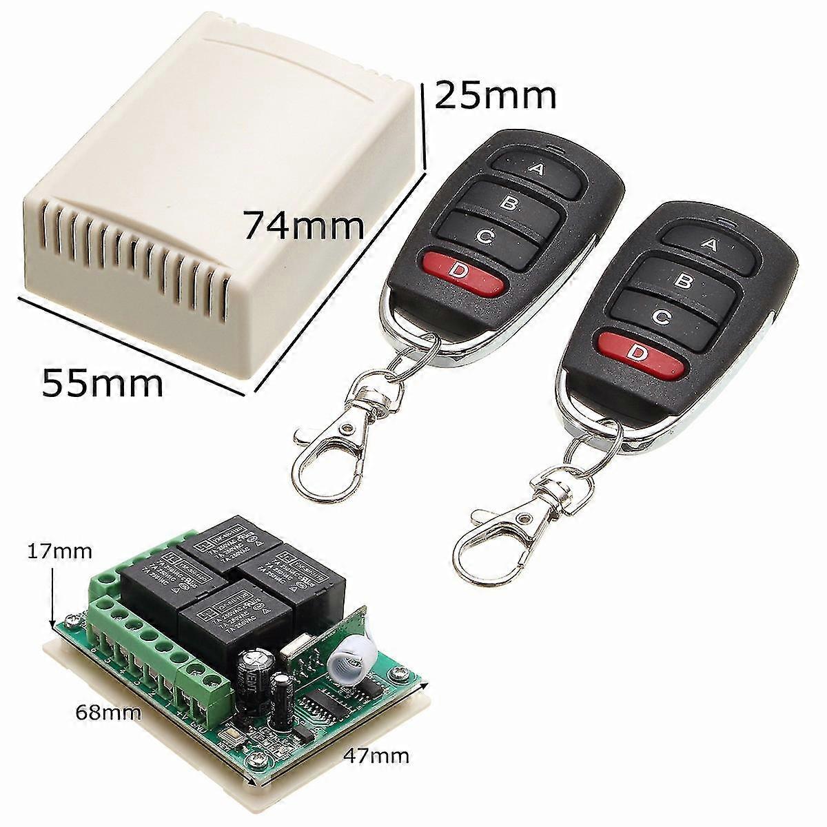 12v 4ch Channel 433mhz Wireless Rf Remote Switch 2 Transmitter + Receiver Relay