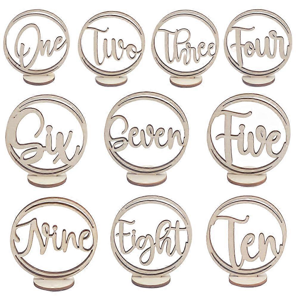 10pcs Table Number Signs Wooden Calligraphy Table Numbers Tabletop Signs for Wedding Reception with Base