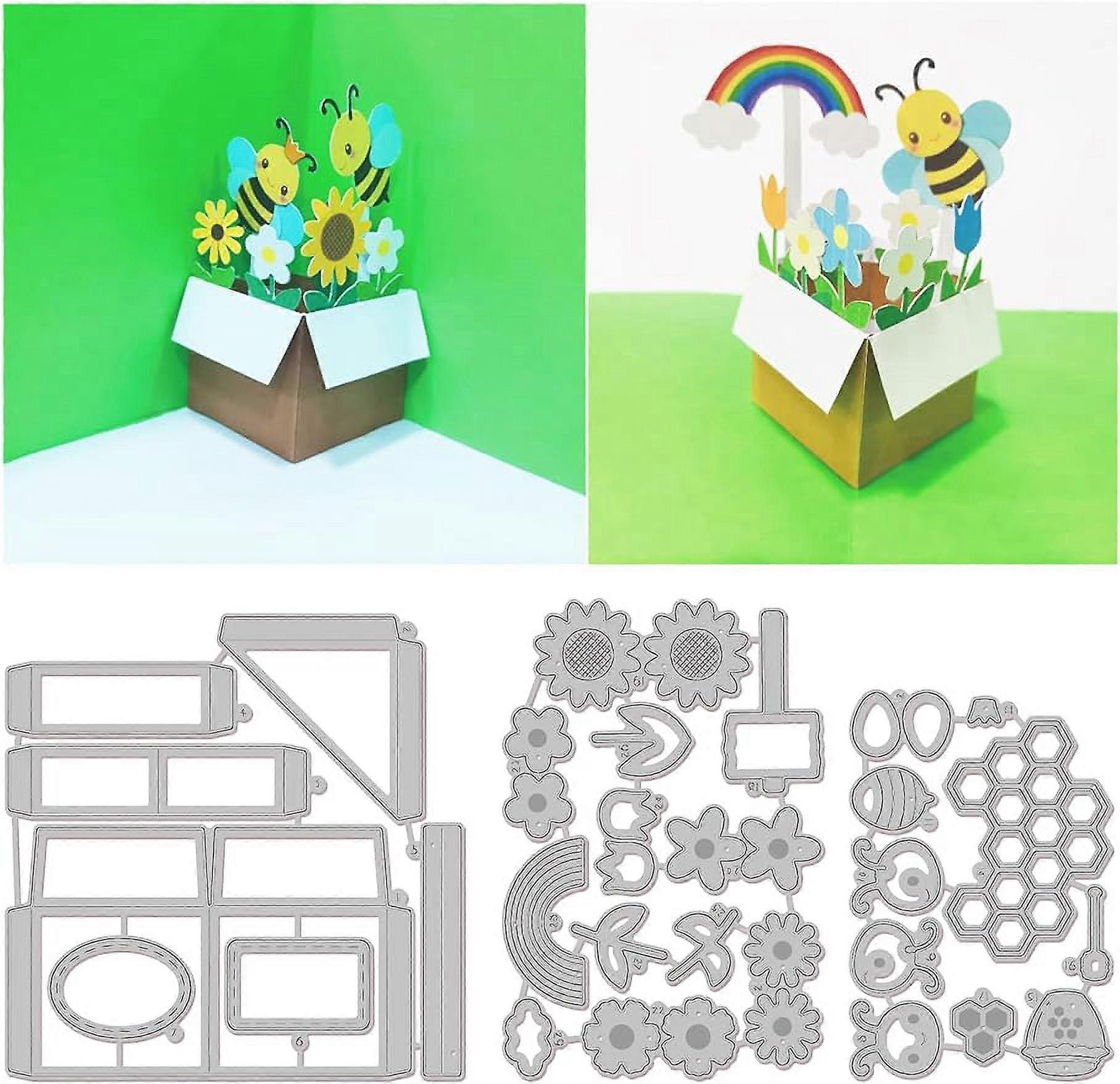 3 Sets 29Pcs 3D Box Bee Cutting Dies for Card Making Sunflower Carbon Steel Embossing Stencils Template for Decorative Embossing Paper Card DIY Scrapb
