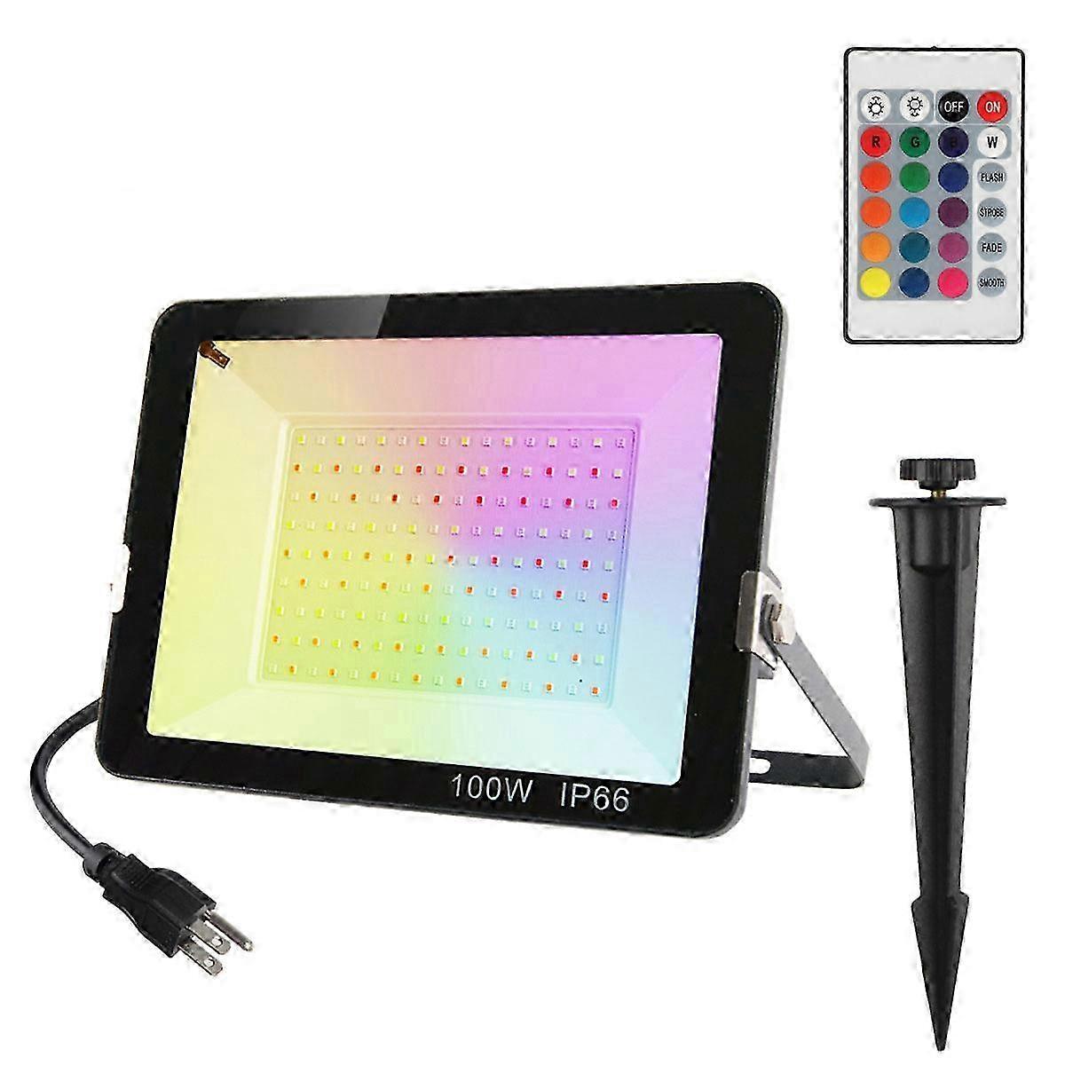 100w Outdoor Rgb Color Changing Led Flood Light With Super Bright Security Lighting, Plug In Multicolored Dimmable Landscape Spotlight Floodlight -JRC