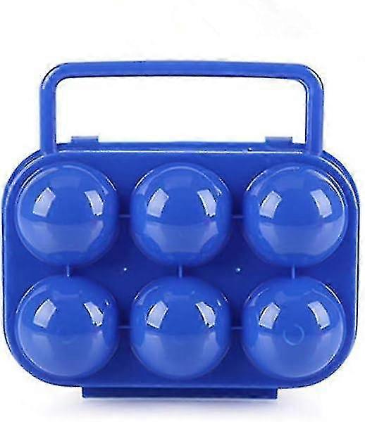 Portable Foldable Plastic Egg Holder Storage Container Tray - 6 Grids, Blue