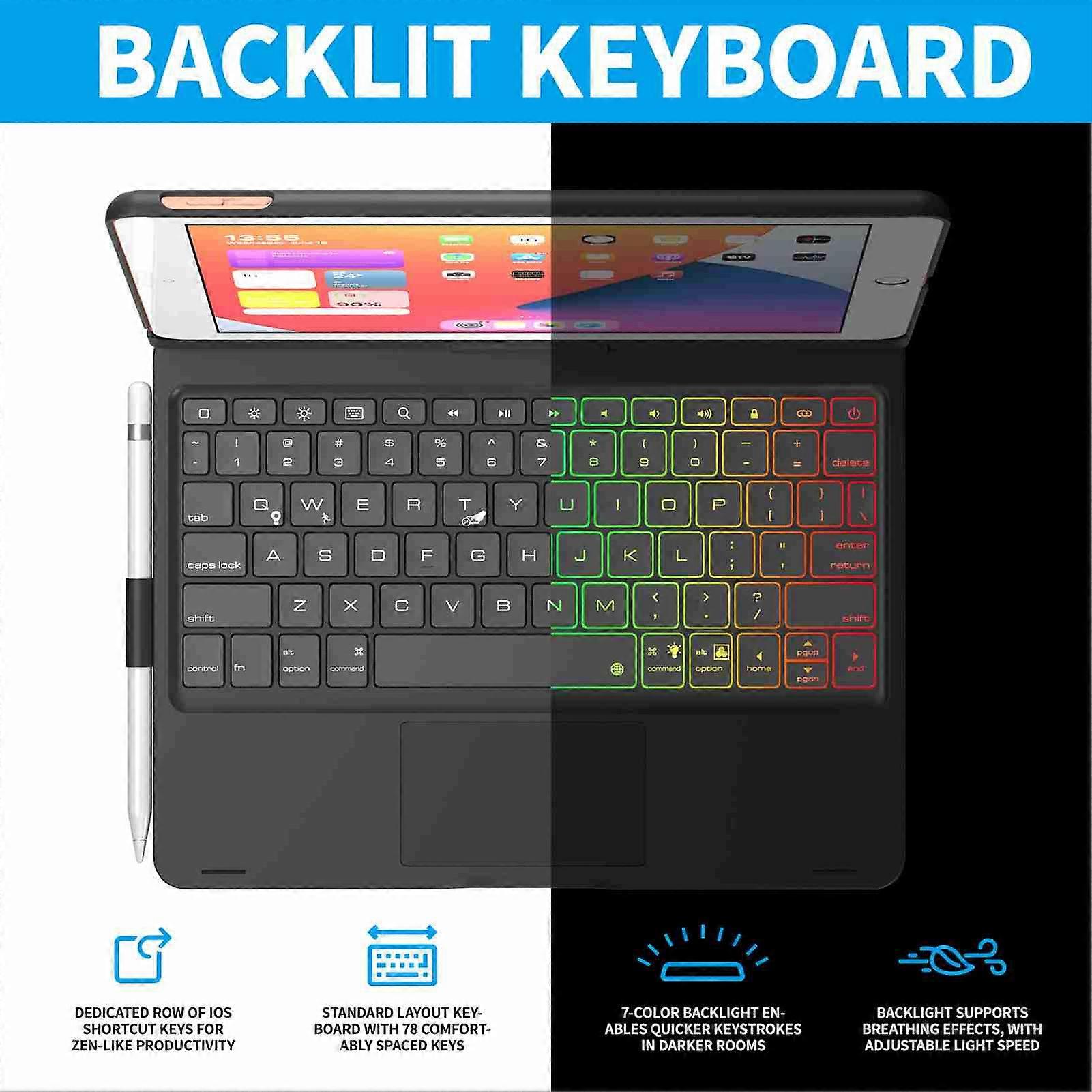 Tablet Bluetooth Keyboard 360 Degree Rotating Colorful Backlight Sensitive Touchpad Tablet Keyboard for IOS Tablet