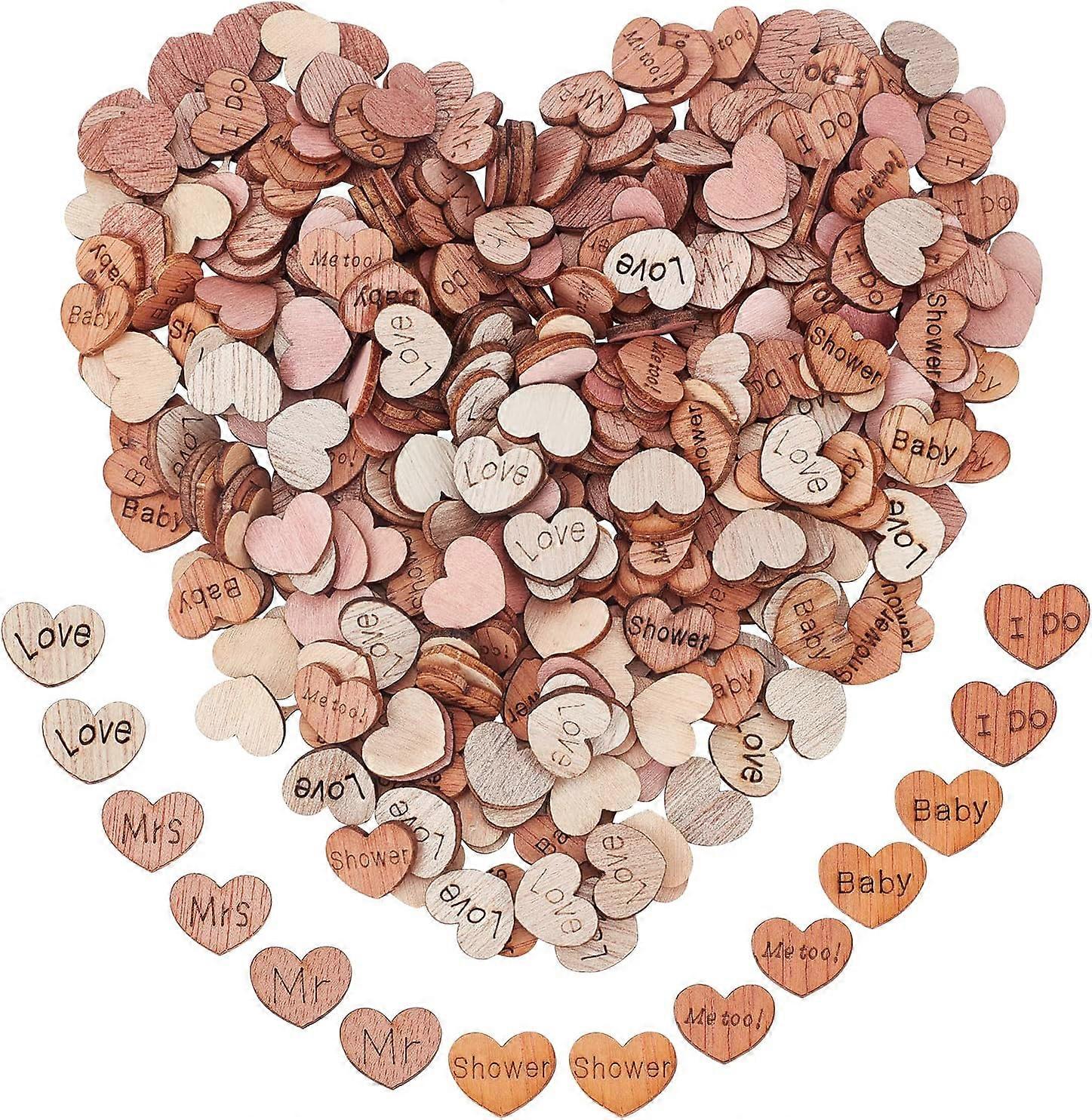 4 Styles Heart with Love & Word Wood Cabochons Home Decorations Mixed Color 11.5~12x14.5~15x2mm