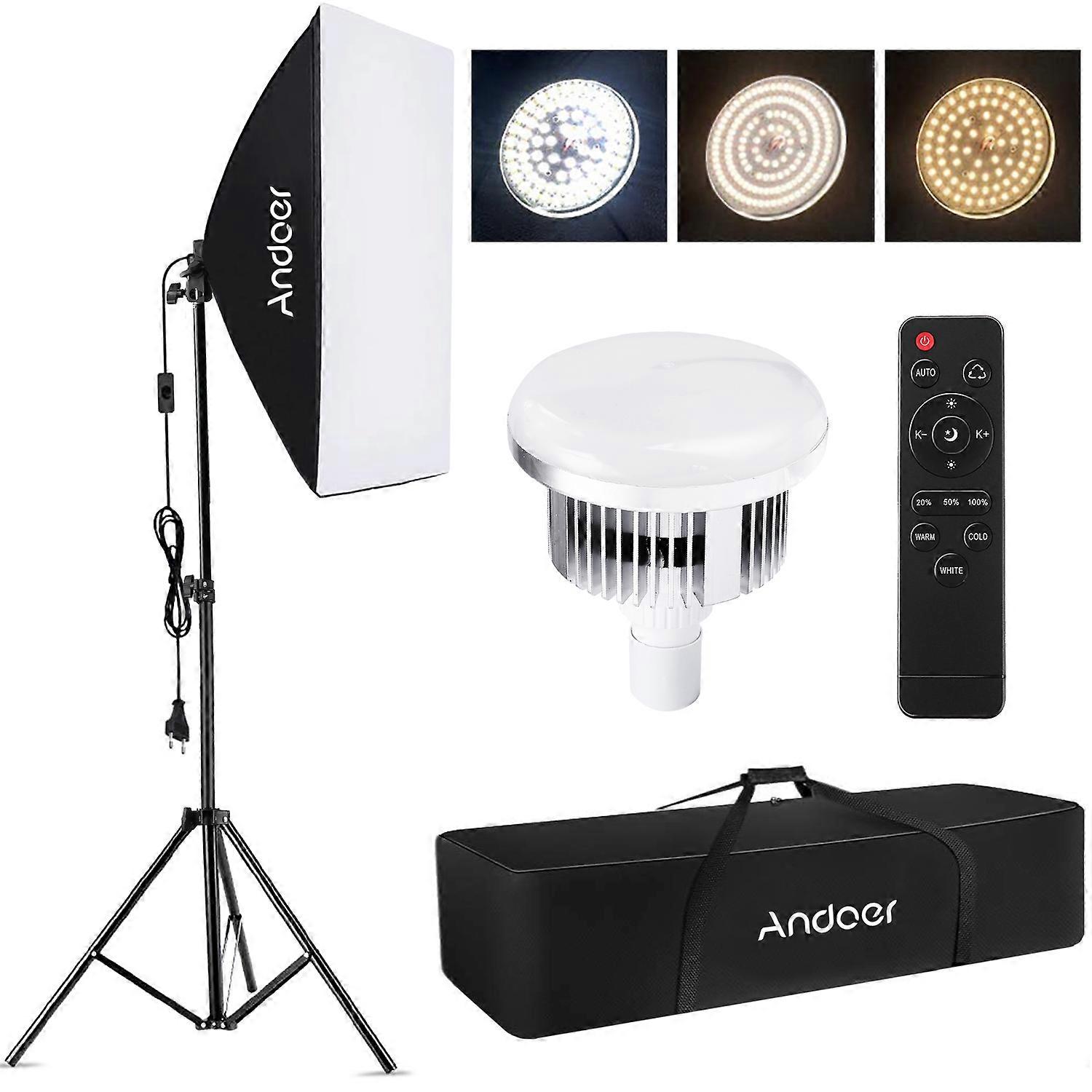 Andoer 50x70cm Softbox Lighting Kit Photography Light kit with LED Light 2m Light Stand Remote Control for Studio Video Lighting