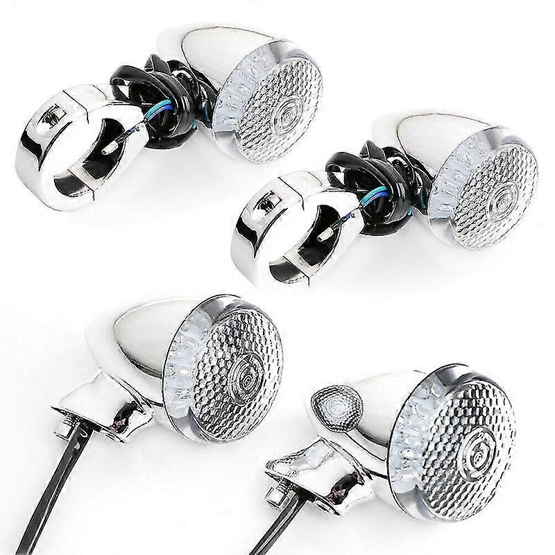 4pcs Motorcycle Led Turn Signal Lights For Harley Indicator Lamps Chrome And Black Housing 41mm With Front Rear Fork Clamp