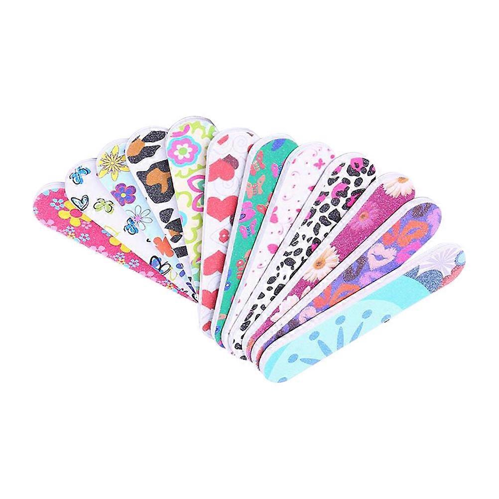 50pcs Mini Nail Files Printing Double Sided Emery Board Nail Buffers Manicure Tools (Random Pattern)